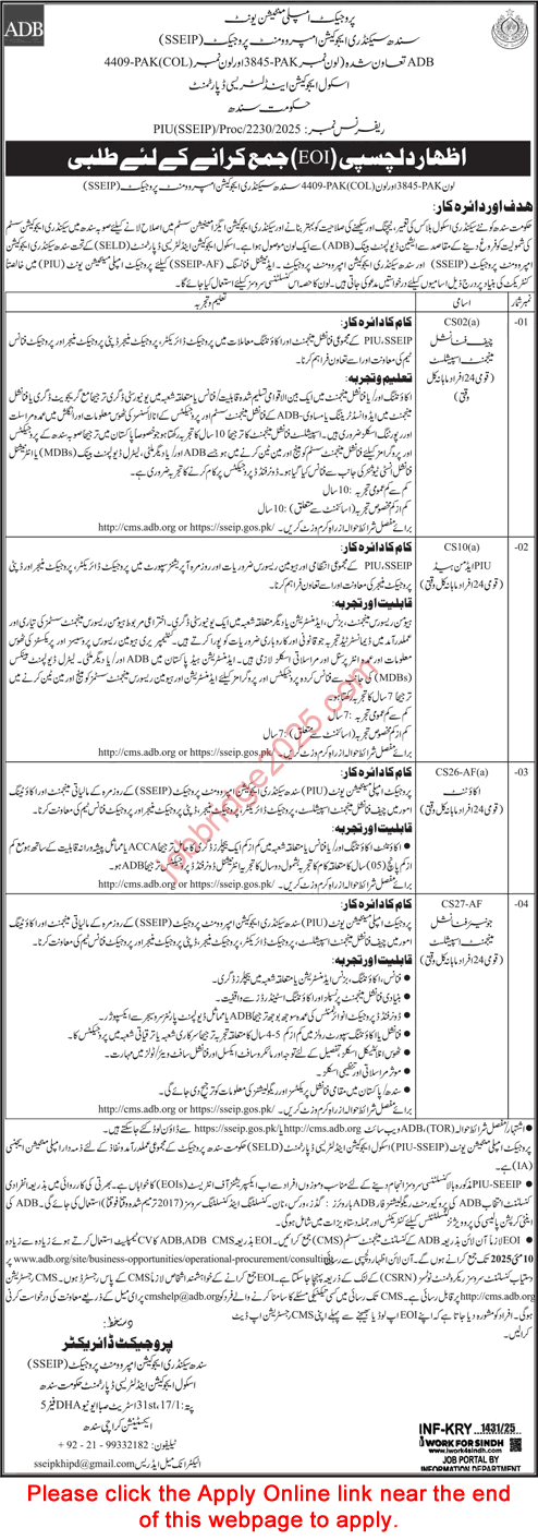 School Education and Literacy Department Sindh Jobs May 2025 Apply Online