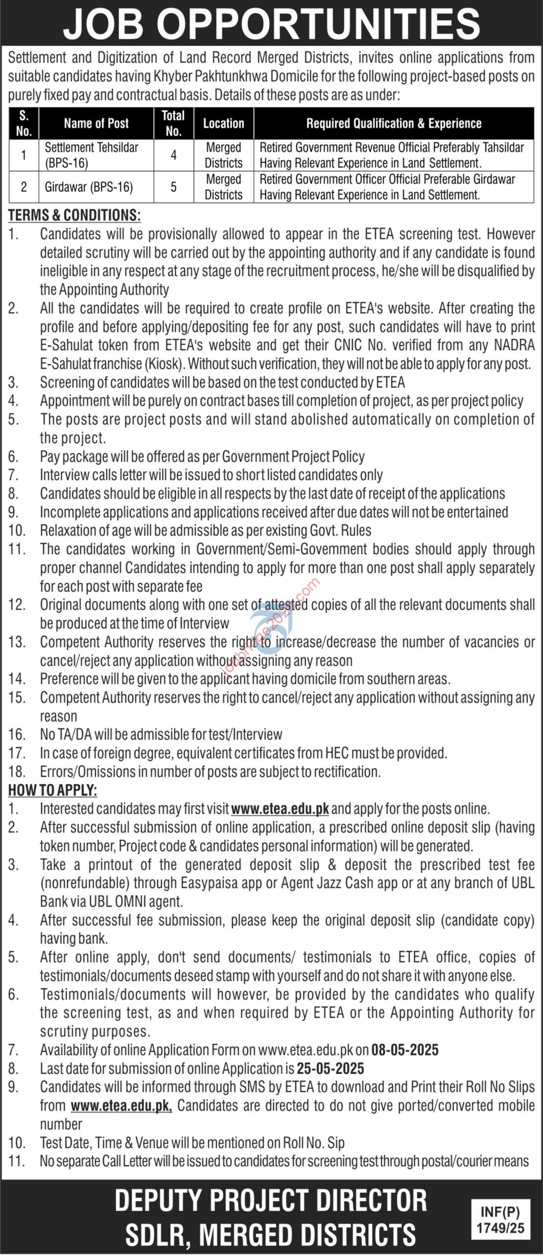 Settlement and Digitization of Land Record Merged District Jobs 2025