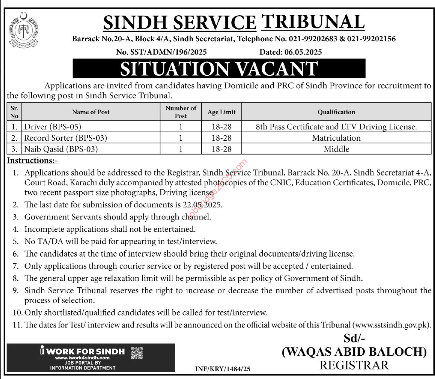 Sindh Service Tribunal Jobs 2025