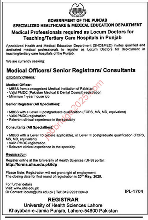 Specialized Healthcare and Medical Education Department Jobs 2025 for Medical Officer