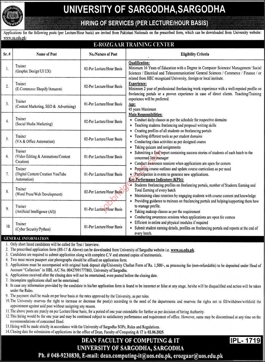 University of Sargodha, Sargodha Jobs 2025